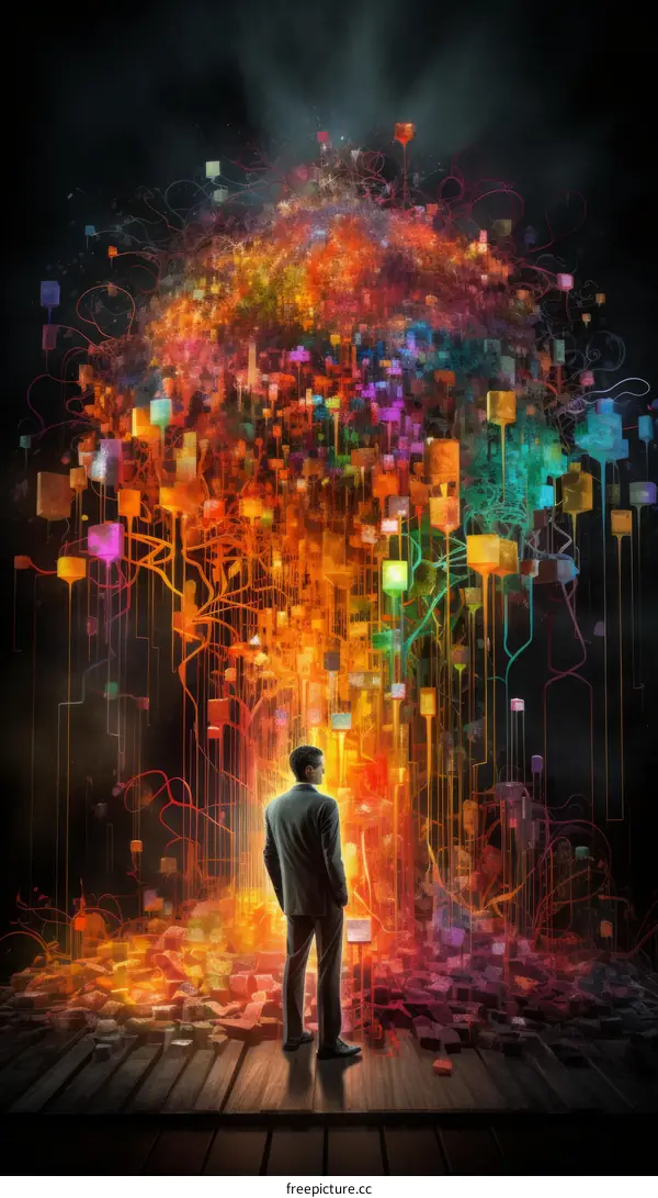 Man standing in front of a colorful tree of knowledge