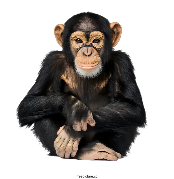 [Transparent Background PNG]Chimpanzee Sitting on White Background