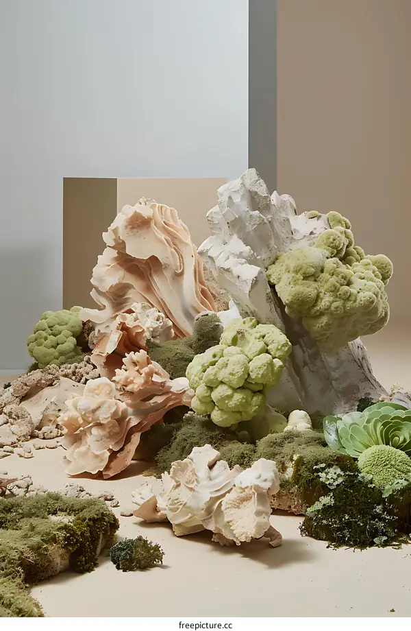 Abstract Still Life with Coral and Moss