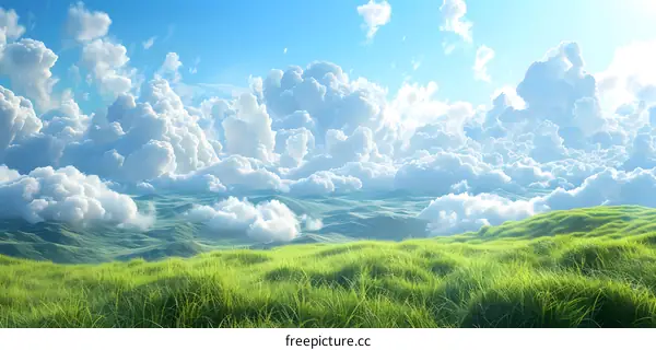 Green rolling hills under a blue sky with white clouds