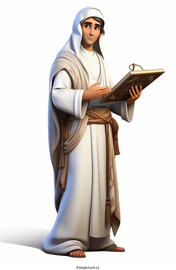 Scholarly Figure in White Robe Holding a Book