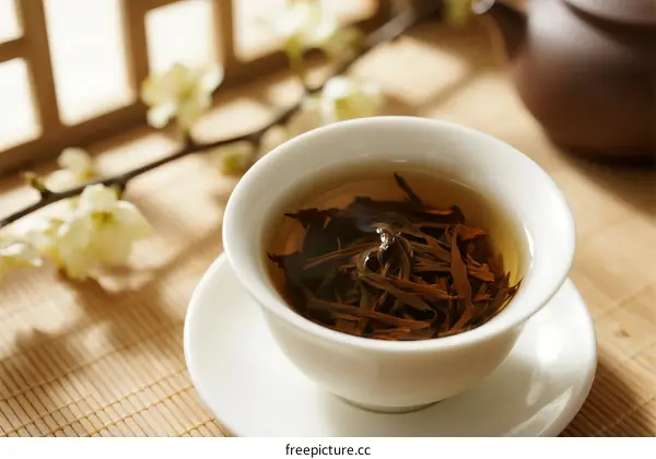 A Cup of Oolong Tea Served in Traditional Chinese Porcelain Cup