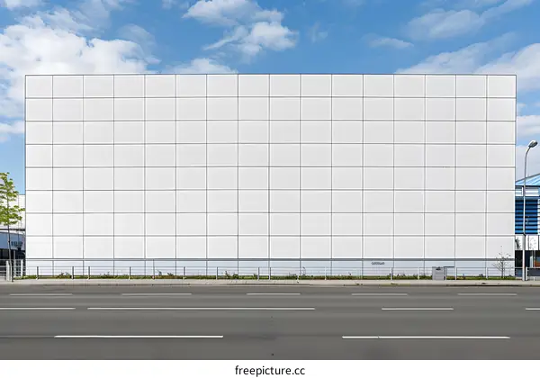 Blank White Wall Building With Road and Blue Sky