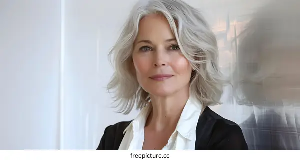 Portrait of a Beautiful Woman with Gray Hair