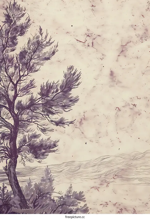 Hand Drawn Tree Illustration On Vintage Paper