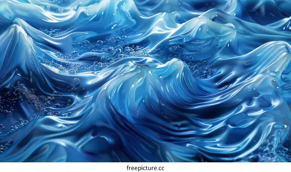Abstract Blue Water Surface with Caustics and Bubbles