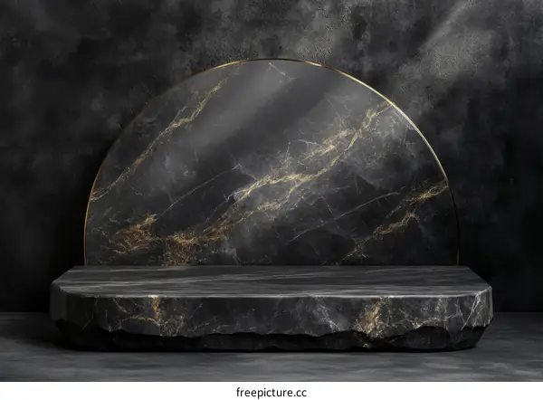 Dark Marble Display Podium with Golden Veins