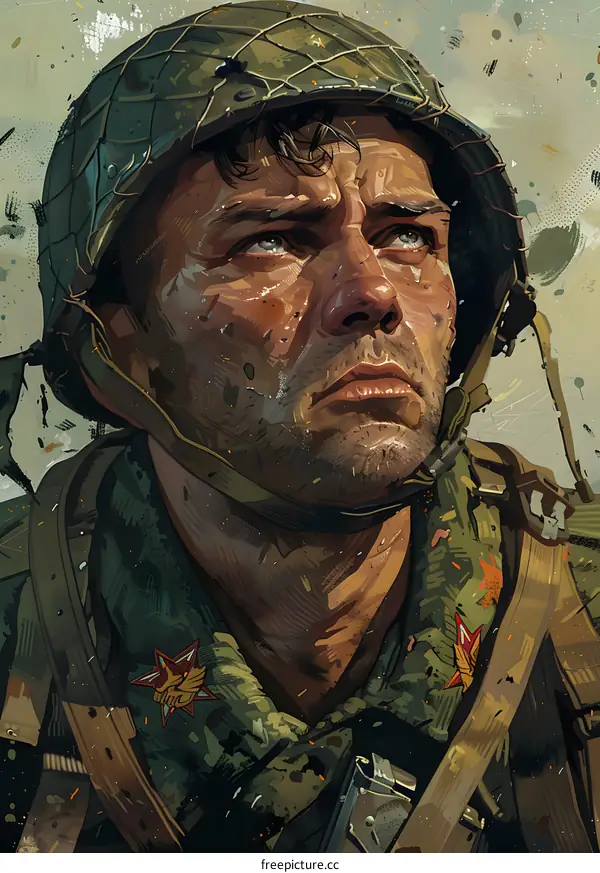 Portrait of a soldier wearing a helmet