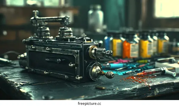 An illustration of a steampunk medical device