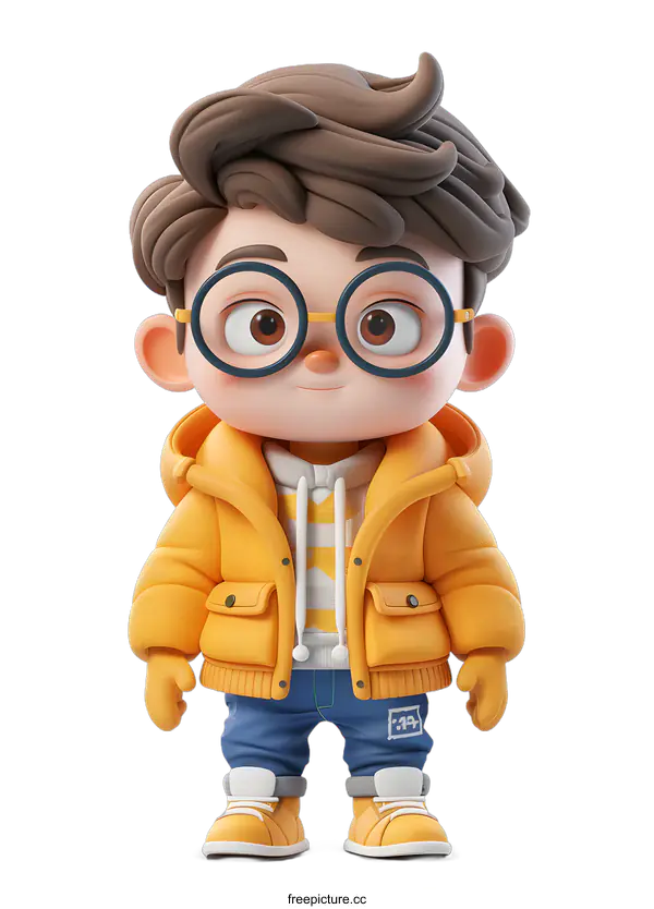 [Transparent Background PNG]Cute Cartoon Boy Wearing Yellow Winter Jacket