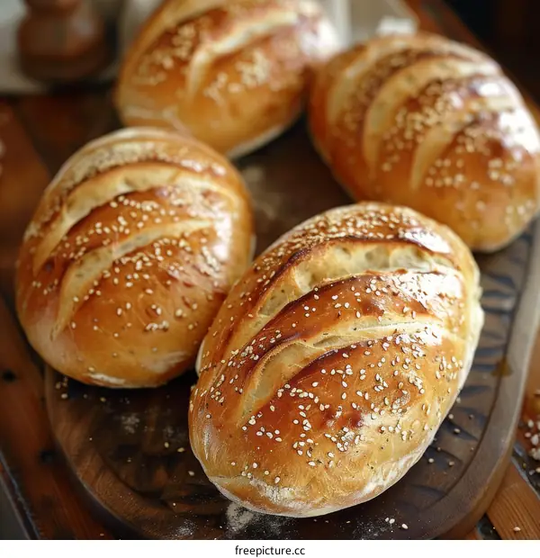 Loaf of bread sprinkled with sesame seeds