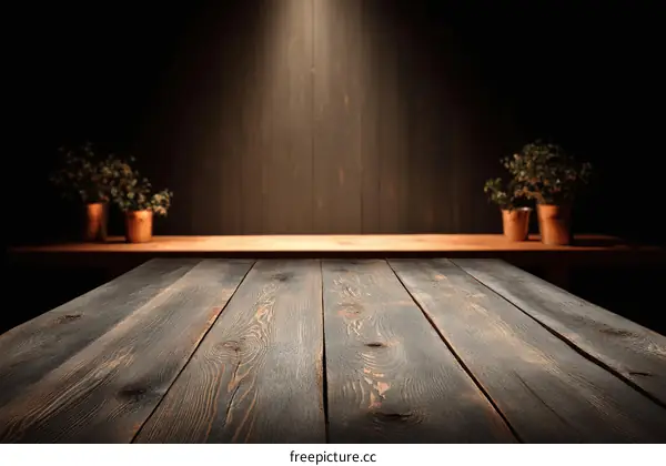 Dark Wooden Table Top with Blurred Background