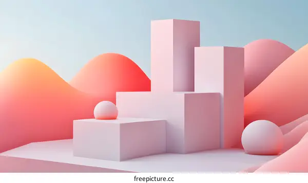Abstract Pastel Pink Geometric Shapes 3D Render