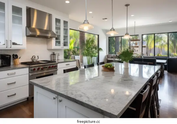 Contemporary Kitchen with Spacious Island and Stainless Steel Appliances