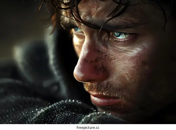 Portrait of a man with a beard and blue eyes