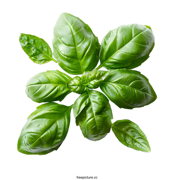 [Transparent Background PNG]Fresh basil leaves isolated on white background