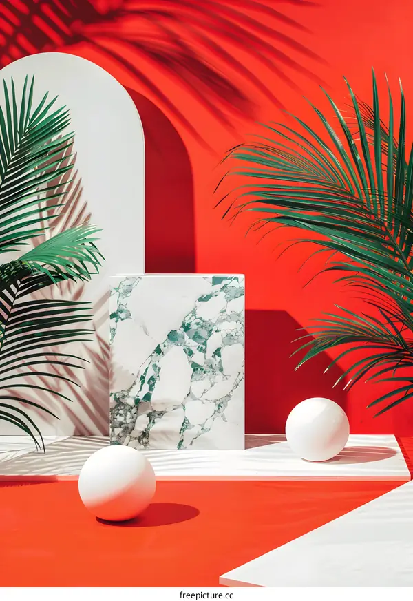 Abstract Minimalist Geometric Shapes with Palm Leaves