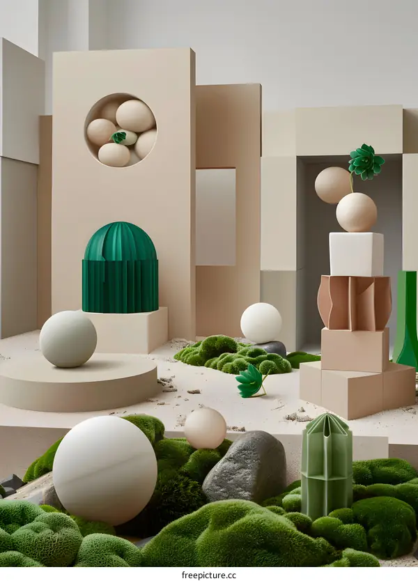 Abstract Geometric Shapes in Green and Beige Color Palette