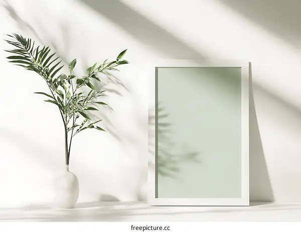 White Minimalist Frame Mockup With Greenery