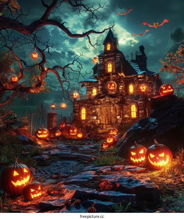 Bewitching Pumpkin House Under Moonlight