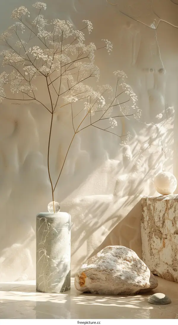 Elegant Neutral Decor Still Life with Vase and Stones