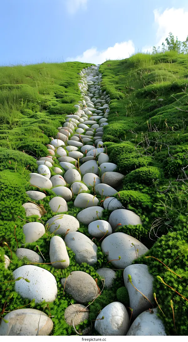 Stone Path Through Green Grass