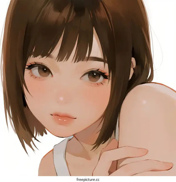 Portrait of a young Asian girl with short brown hair and natural makeup