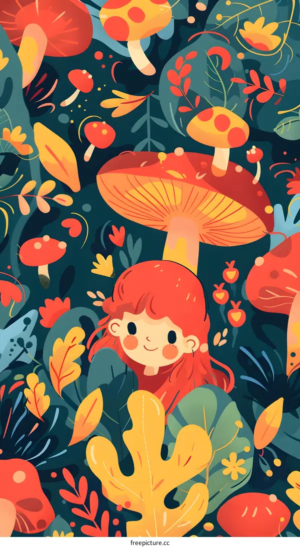 Girl Hiding in the Forest with Mushrooms