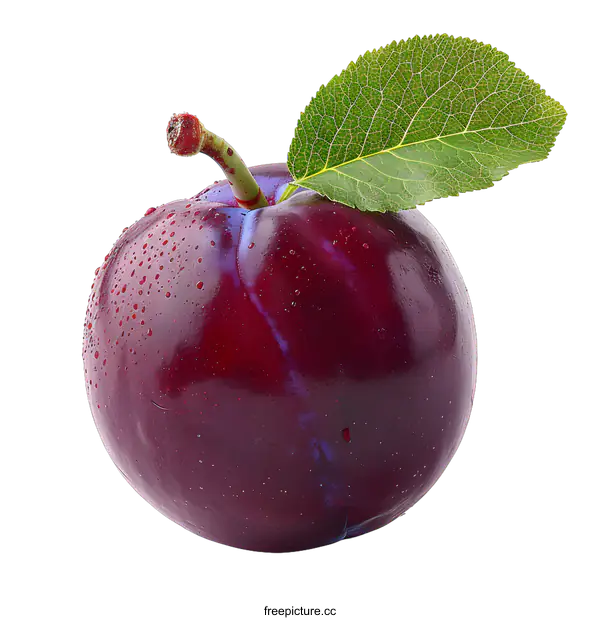 [Transparent Background PNG]Fresh Plum with Leaf