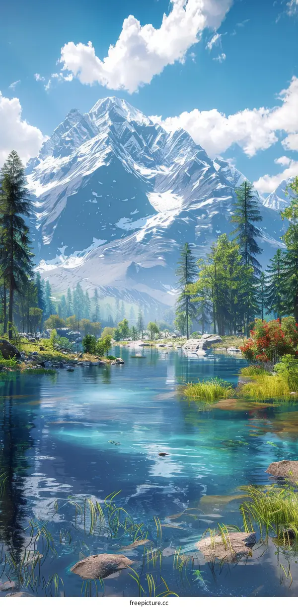 Mountains, Lake and Trees