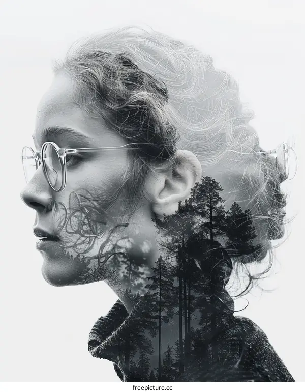 Woman and Nature Double Exposure Portrait