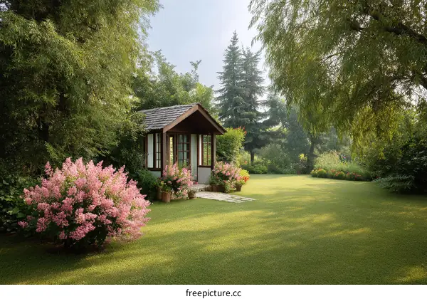 Tranquil Garden Retreat with Wooden Gazebo