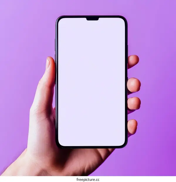 Smartphone Held in Hand Against a Purple Background