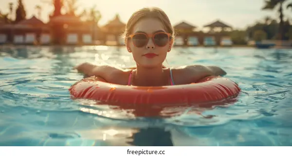 Relaxing in the pool on a hot summer day