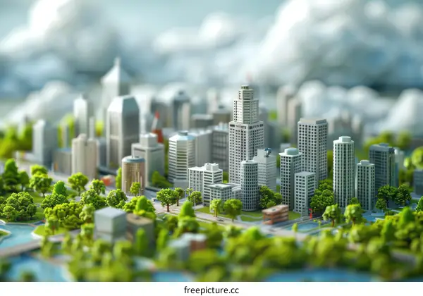 Miniature Cityscape Model of Modern Urban Landscape