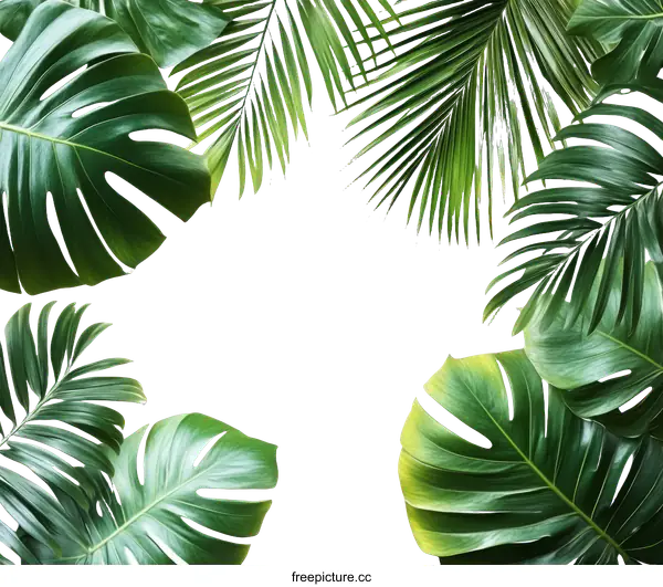 [Transparent Background PNG]Tropical Green Leaves Background Design