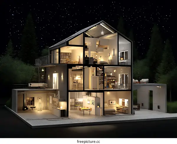 Modern House Interior Design at Night