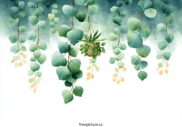 Watercolor Hanging Eucalyptus Branches Illustration