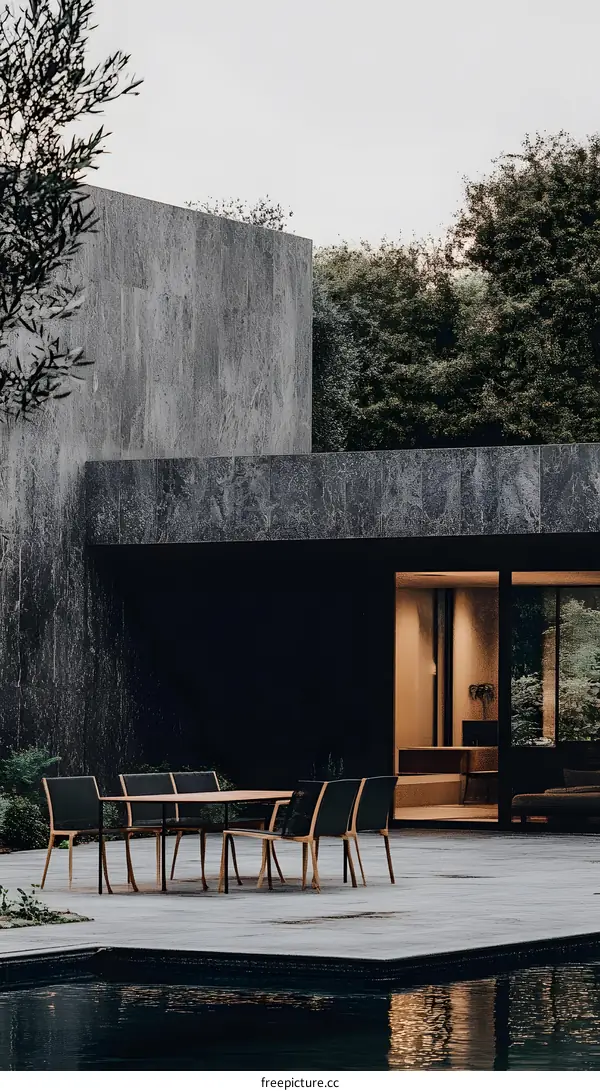 Modern Minimalist Home Exterior with Patio and Pool