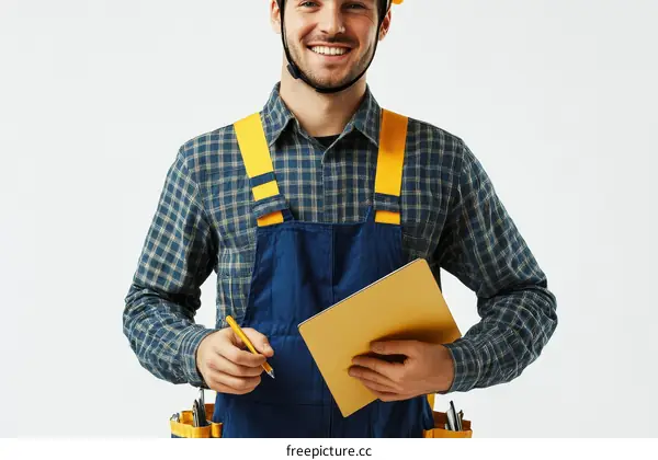 Smiling Caucasian Worker Holding Clipboard