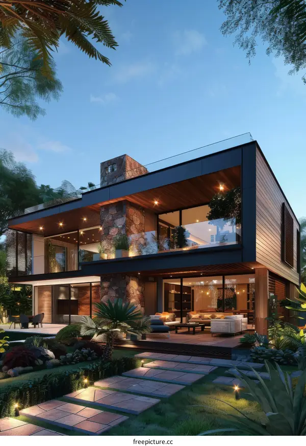 Modern Luxury Villa Exterior at Dusk