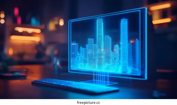 Digital Cityscape on Display Screen