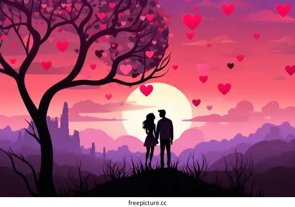 Couple standing under a tree with heart-shaped leaves