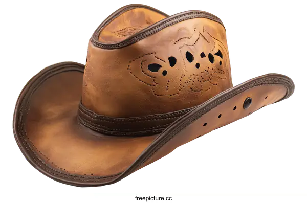 [Transparent Background PNG]Vintage Leather Cowboy Hat with Intricate Design