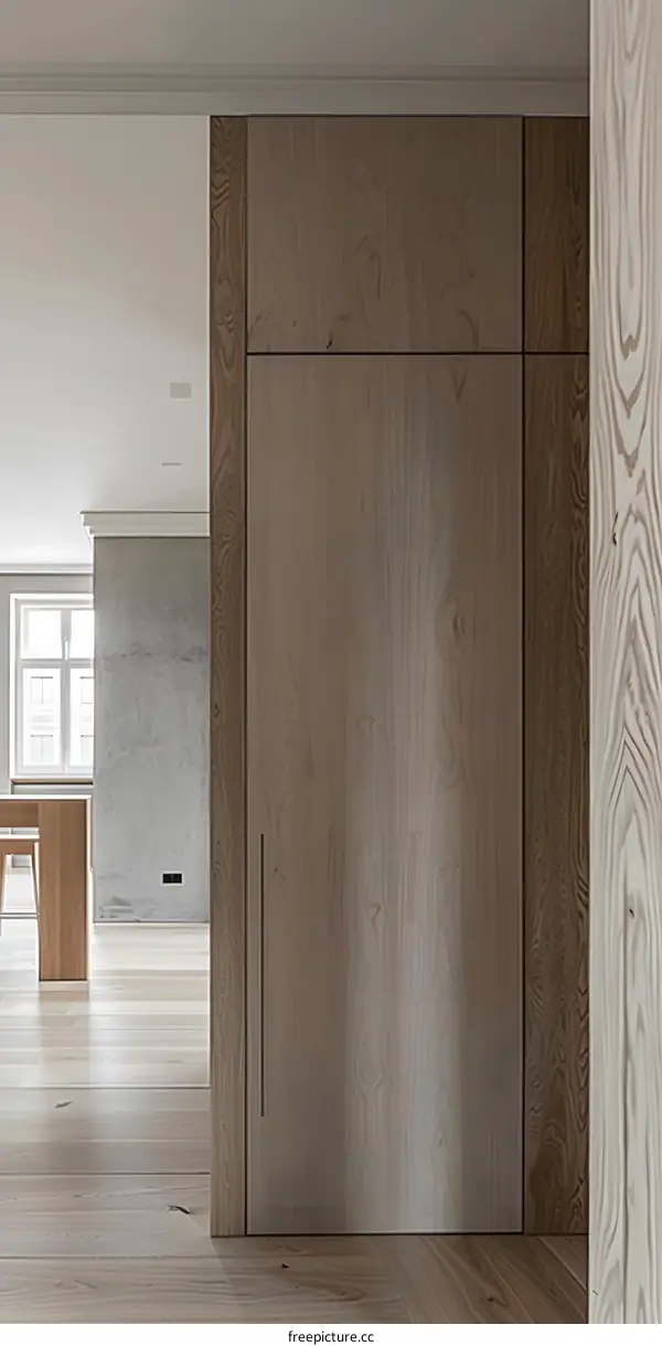 Modern Minimalist Wood Panel Doors And Hardwood Floor Interior Design