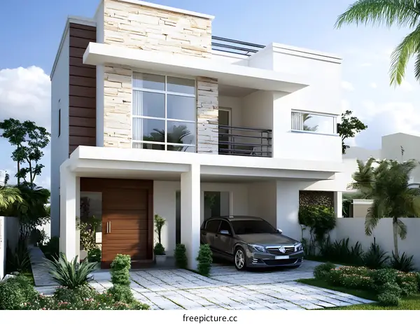 Modern Two Story Home With Garage And Landscaping