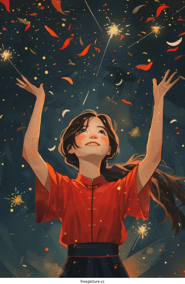 A girl is celebrating the Chinese New Year