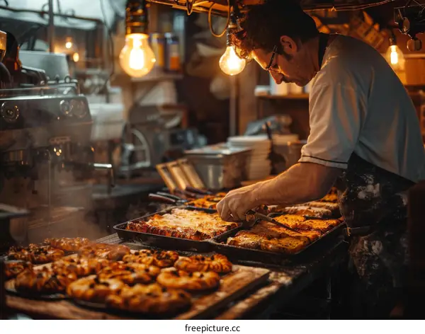 Baker Carefully Cuts Pastries in a Bakery