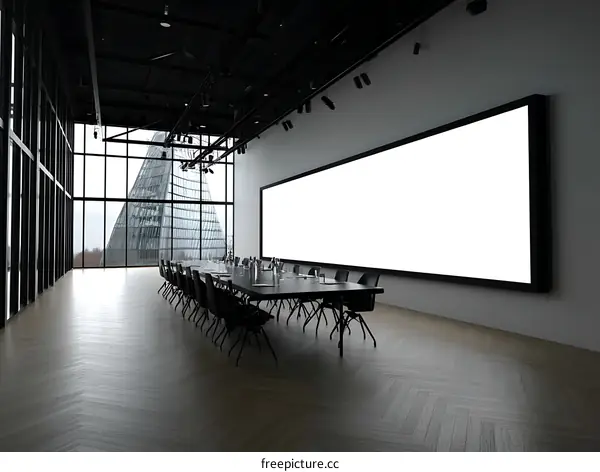Modern Conference Room with Blank Screen