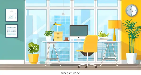 Modern Home Office Interior Design Illustration